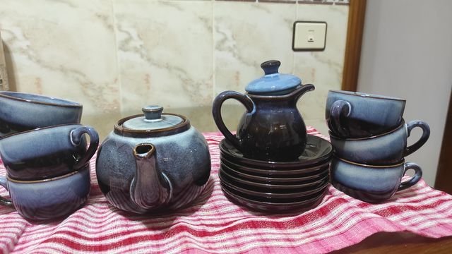 Juego té café vintage azul