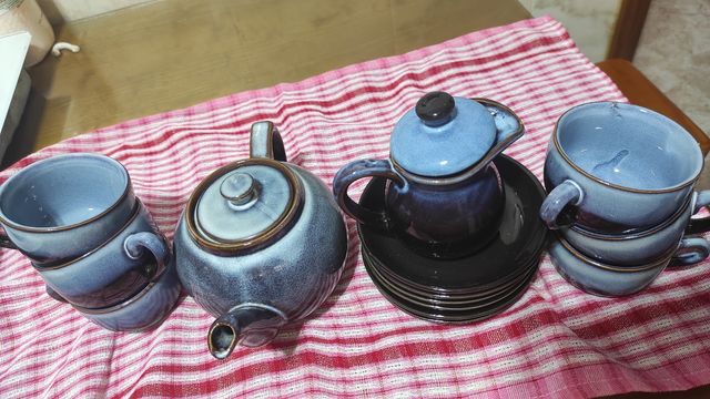 Juego té café vintage azul