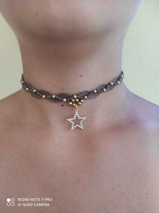 Choker in Macramè marrone e oro