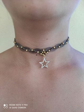 Choker in Macramè marrone e oro