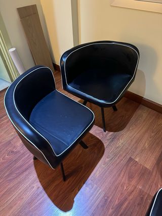 4 Sillas Mid Century Piel Negra