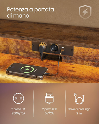 Scrivania da Gaming con Luci LED e Prese di Corren