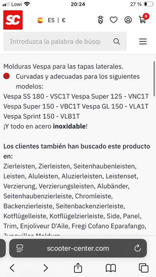 Molduras Vespa 150 Sprint