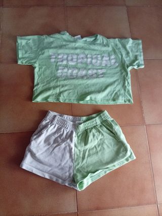 Conjunto veraniego niña verde-blanco