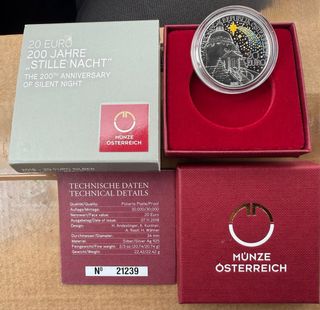 Moneda 20€ Austria plata 2018 Noche de Paz.