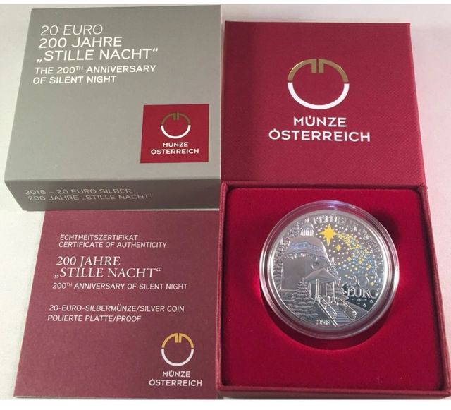 Moneda 20€ Austria plata 2018 Noche de Paz.