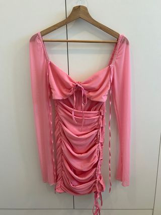 Vestido rosa cut-out manga larga talla XS-S