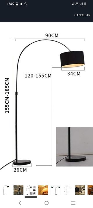Lámpara arco negra 120-185cm