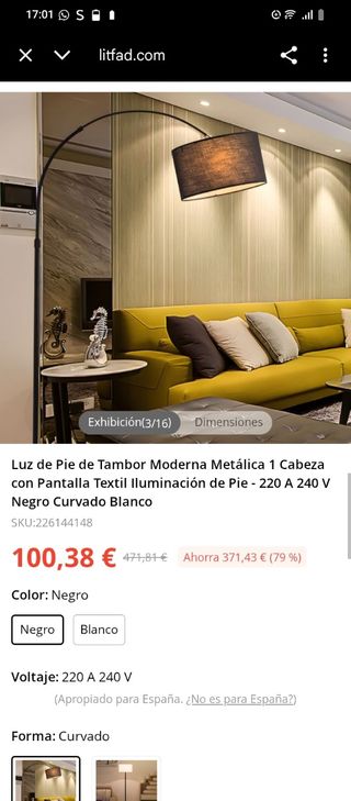 Lámpara arco negra 120-185cm