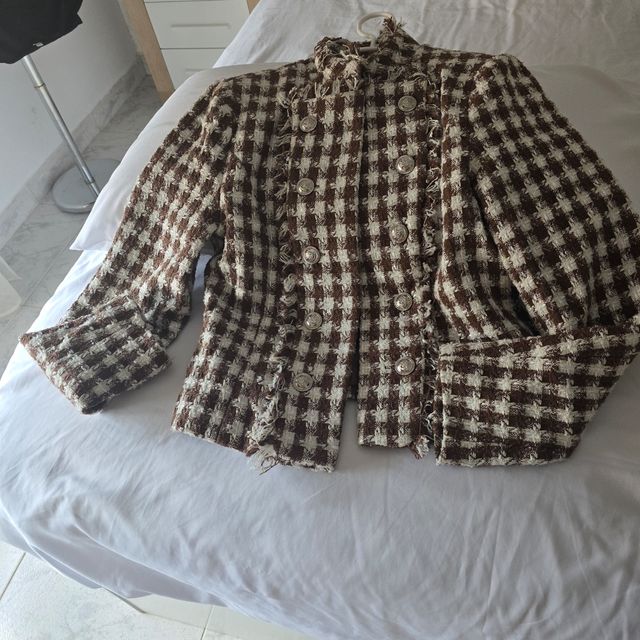 Giacca in tweed marrone-bianco
