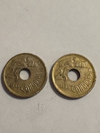 2 Monedas 25 Ptas Canarias 1994