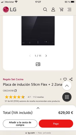 Placa inducción LG 59cm Flex