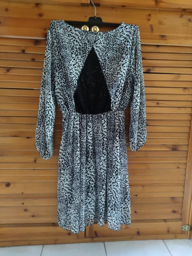 Vestito leopardato beige e nero