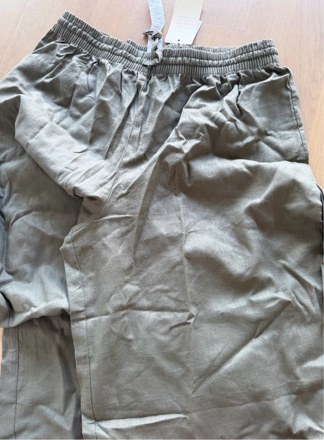 Pantalones lino Calzedonia verde oliva