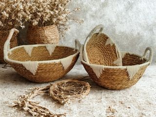Lote Conjunto Cestas Fibras Naturales