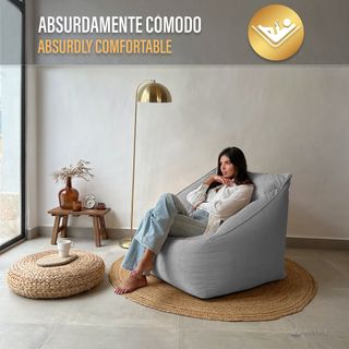 Puff Gris XXL de Terciopelo