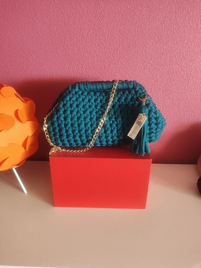 Bolso tejido a mano - Verde azulado