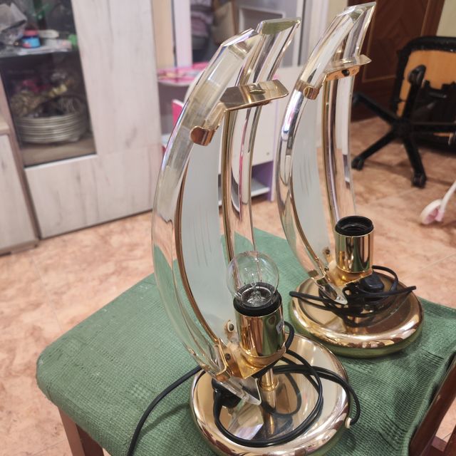 Lamparas dormitorio - Cristal, madera, dorado