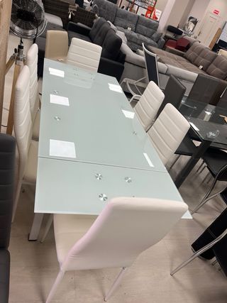 Mesa cristal extensible + 6 sillas