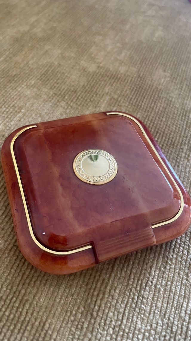 Espejo compacto retro marrón dorado