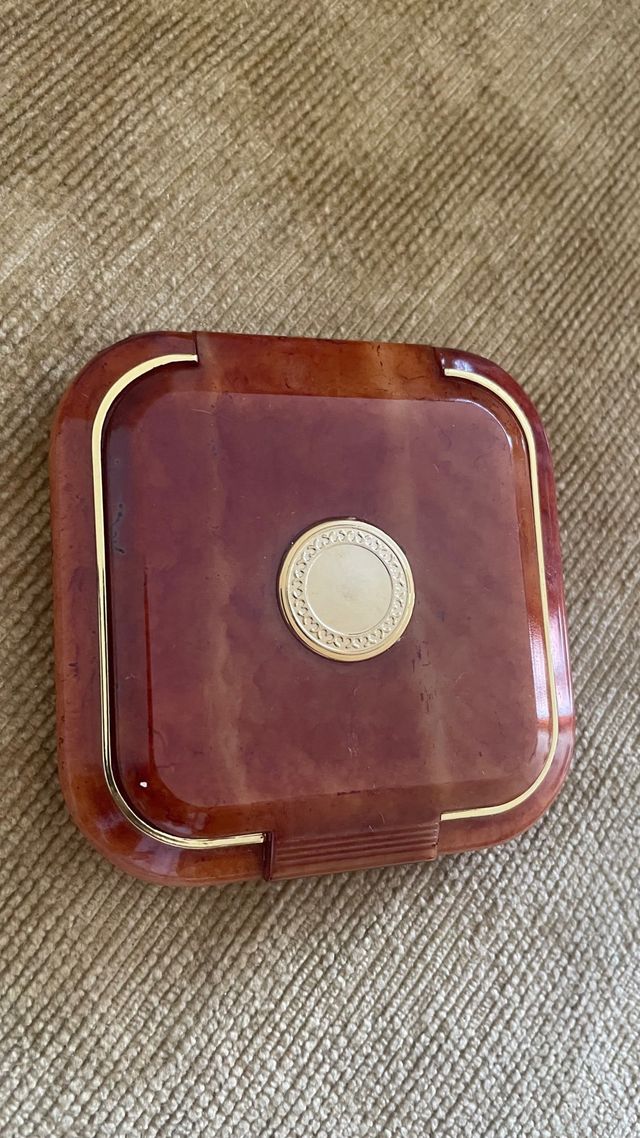 Espejo compacto retro marrón dorado