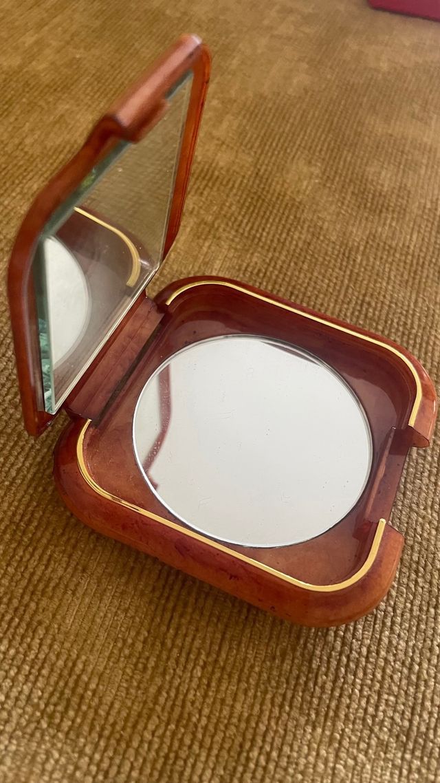 Espejo compacto retro marrón dorado