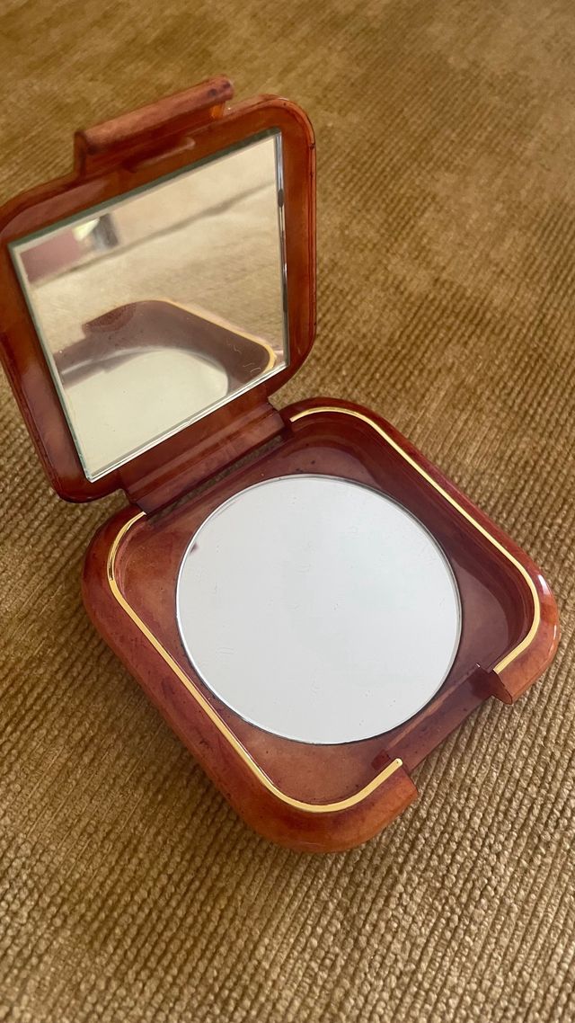 Espejo compacto retro marrón dorado