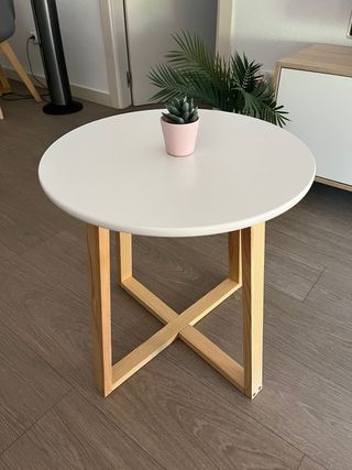 Mesa auxiliar nórdica - blanco y madera 
