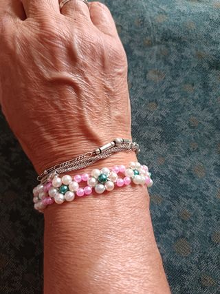 Braccialetto Perline Rosa e Bianco