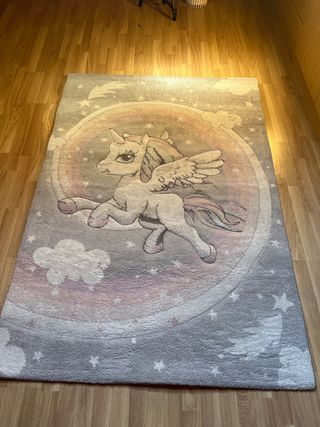 Alfombra Unicornio Niña Rosa Gris