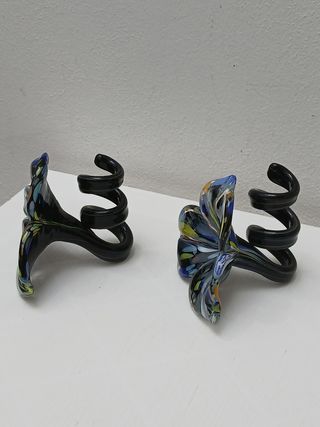 2 Portacandele Vetro Murano Fiori
