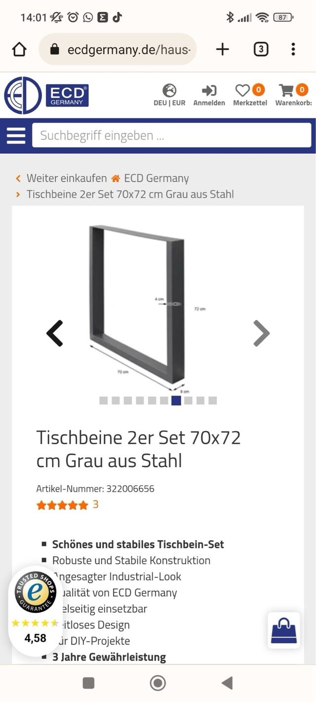 Patas Mesa 70x72cm - Acero Gris