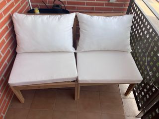 Sofá jardín 2 plazas - marrón y blanco