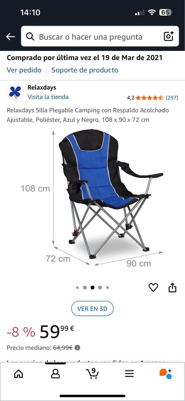 Silla plegable camping cómoda