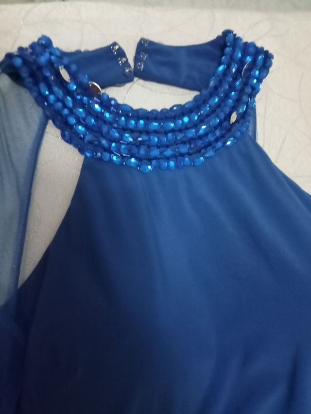 Abito cerimonia blu con pietre