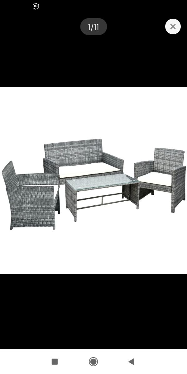 Conjunto jardín ratán 4 piezas gris