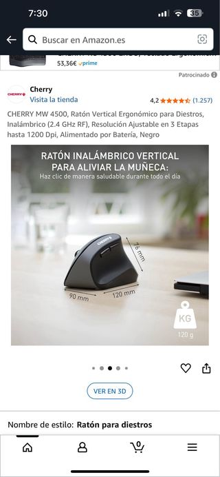 Ratón Vertical CHERRY MW 4500 - Negro