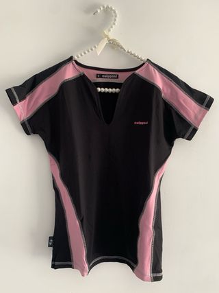Cuippssi - Camiseta deportiva negra y rosa 