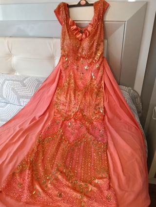 Vestido fiesta largo coral