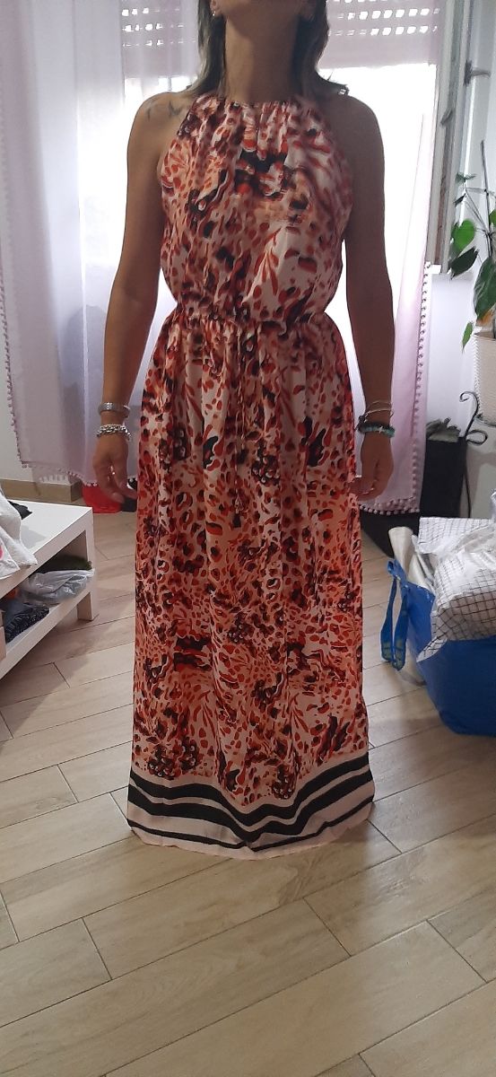 Vestito lungo estivo rosa e rosso