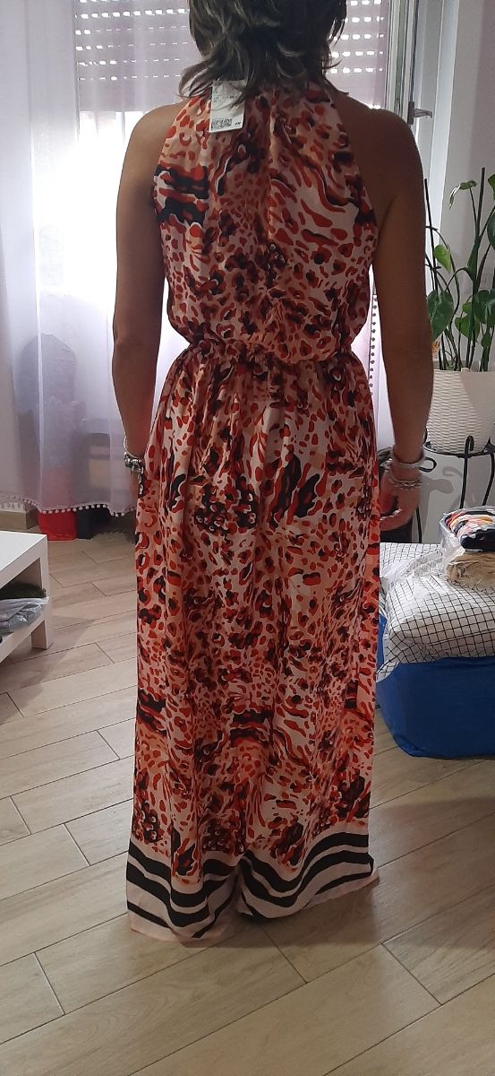 Vestito lungo estivo rosa e rosso