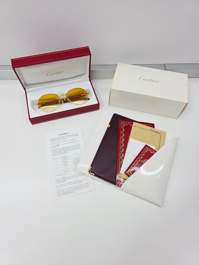Cartier Vintage Bubinga Bagatelle Occhiali Gold