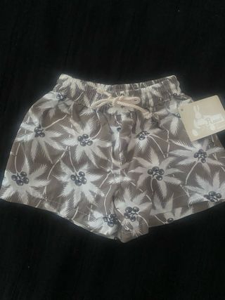 Bañador niño beige-gris palma