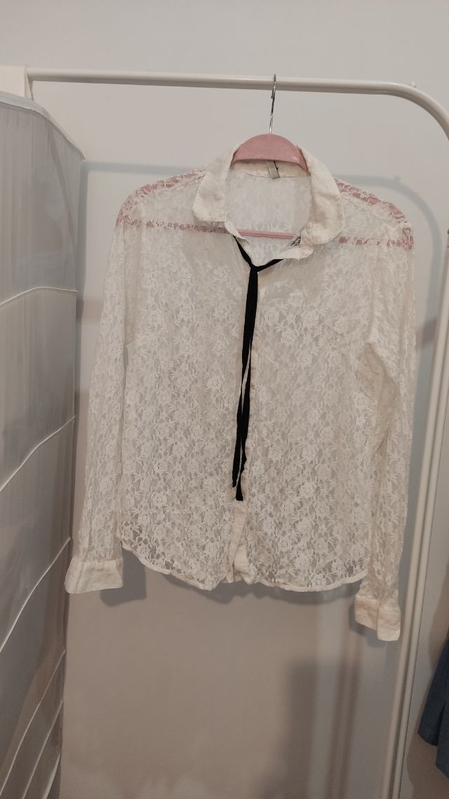 Blusa blanca encaje - camisa mujer