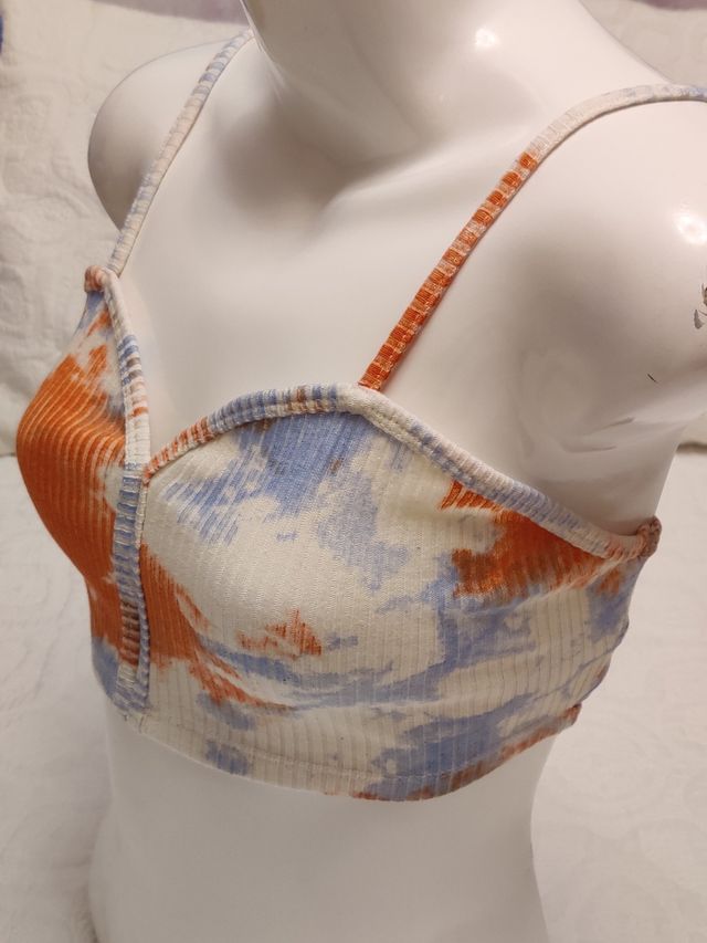 Top Zara tie-dye coral-azul y blanco con tirantes 