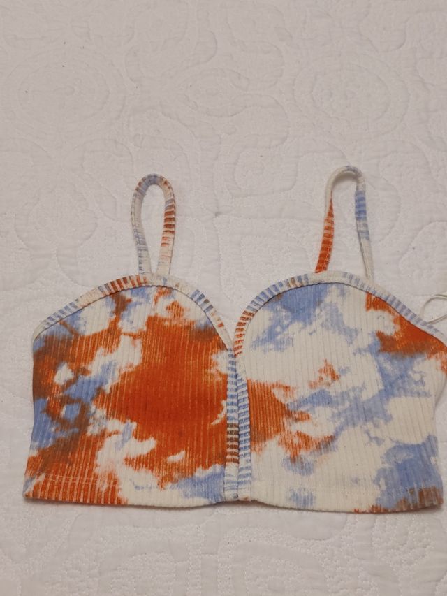 Top Zara tie-dye coral-azul y blanco con tirantes 