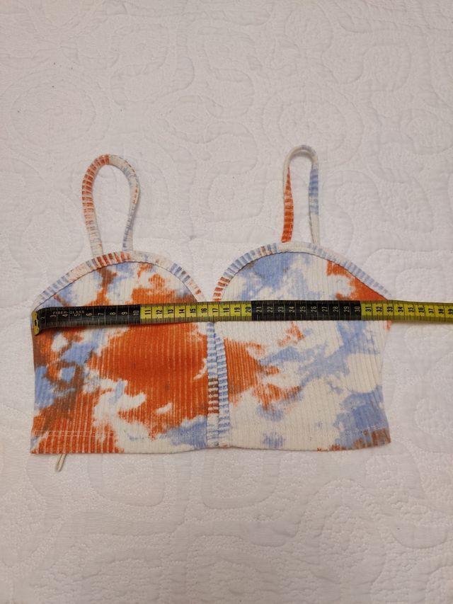 Top Zara tie-dye coral-azul y blanco con tirantes 