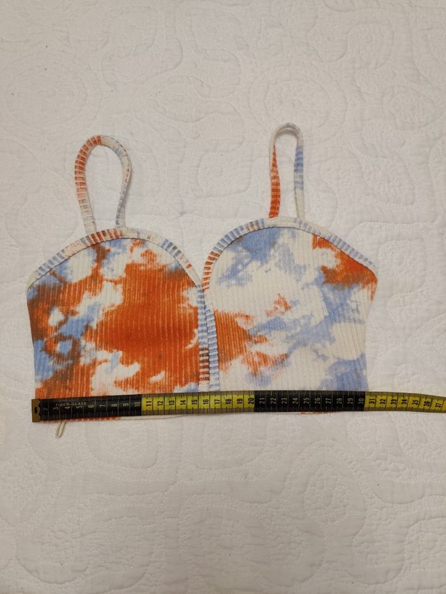 Top Zara tie-dye coral-azul y blanco con tirantes 