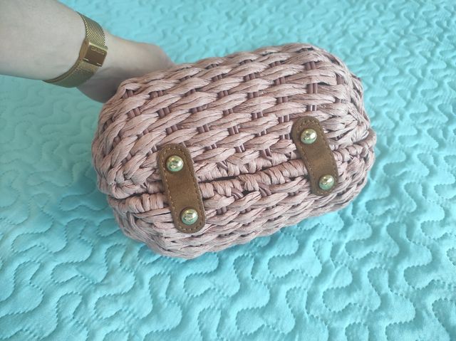 Bolso rafia marrón y rosa