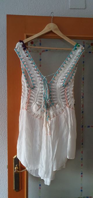 Vestido playero blanco- multicolor